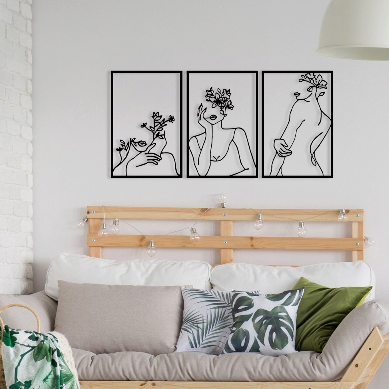 Decoratiune de perete, Flower Face Woman, 94 x 45 cm, Negru - imagine 7